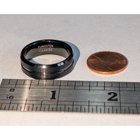 Blk Tungsten Carbide Ring Sz 9.5 Scratch Resistant Polished Edges Brushed Finish - Picture 6 of 13